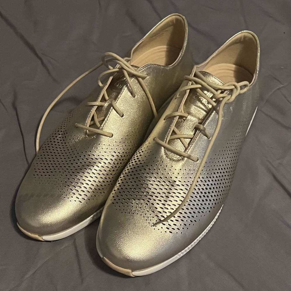 Cole Haan Zerogrand Gold Lace Up Oxford Perforated Sneaker